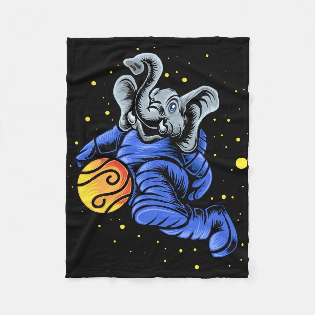 Astronaut Space Elephant Fleece Blanket (Front)
