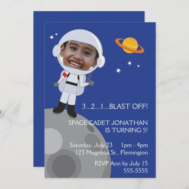 Astronaut Space Explorer Birthday Photo Templase Invitation (Front/Back)