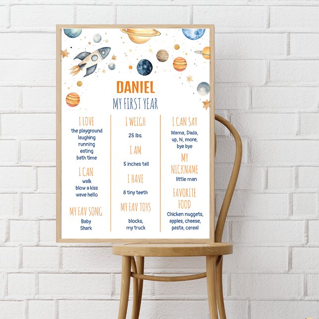 Astronaut Space First Birthday Party Milestone Poster (Creator Uploaded)