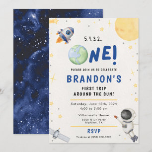 Astronaut Space First Trip Around The Sun Birthday Invitation