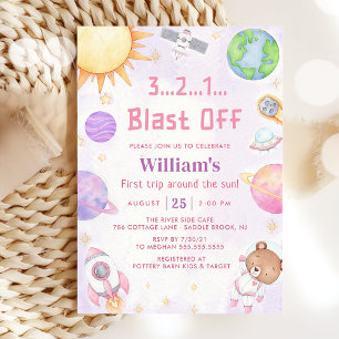 Astronaut Space First Trip Around The Sun Birthday Invitation
