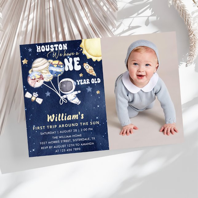 Astronaut Space First Trip Around The Sun Birthday Invitation (Creator Uploaded)