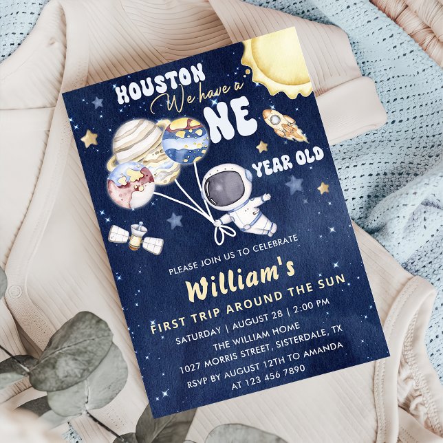 Astronaut Space First Trip Around The Sun Birthday Invitation (Creator Uploaded)