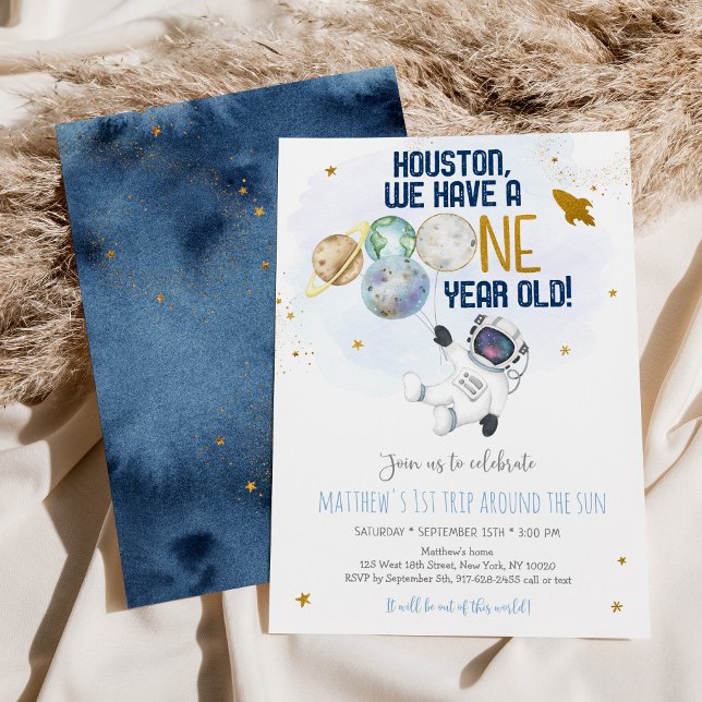 Astronaut Space First Trip Around The Sun Birthday Invitation (Creator Uploaded)