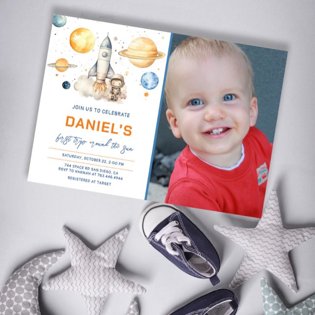 Astronaut Space First Trip Around The Sun Birthday Invitation (Creator Uploaded)