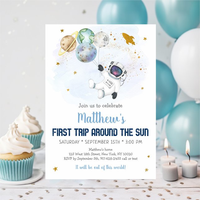 Astronaut Space First Trip Around The Sun Birthday Invitation (Creator Uploaded)