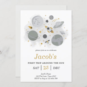 Astronaut Space First Trip Around The Sun Birthday Invitation