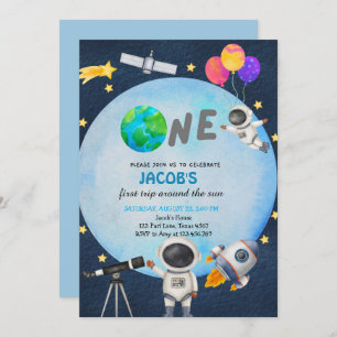 Astronaut Space First Trip Around The Sun Birthday Invitation