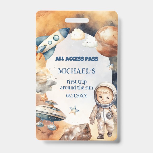 Astronaut Space First Trip Around The Sun ID Card Badge (Front)