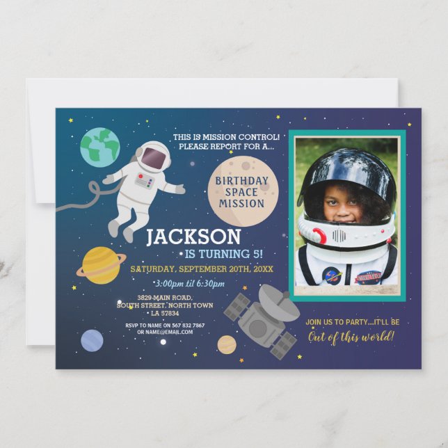 Astronaut Space Galaxy Birthday Party Space Photo Invitation (Front)