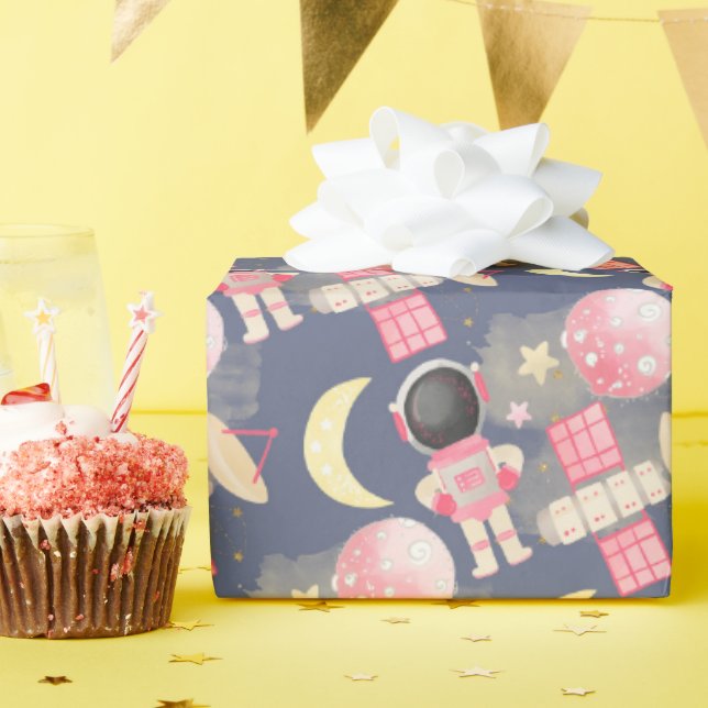 Astronaut Space Girl Pattern Wrapping Paper (Birthday Party)