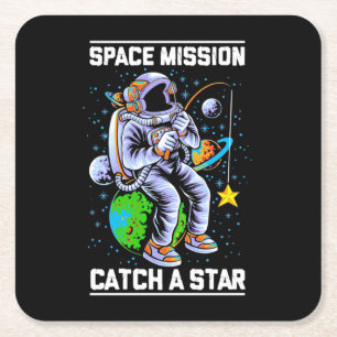 Astronaut Space Mission Catch A Star Square Paper Coaster