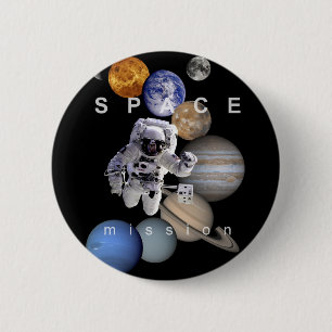 astronaut space mission solar system planets 6 cm round badge