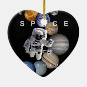 astronaut space mission solar system planets ceramic tree decoration