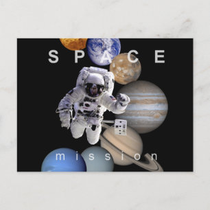 astronaut space mission solar system planets postcard