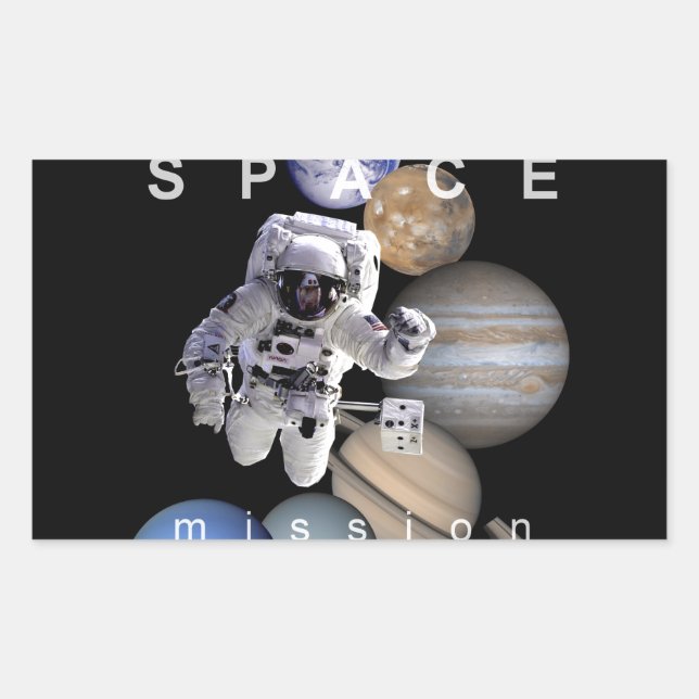 astronaut space mission solar system planets rectangular sticker (Front)