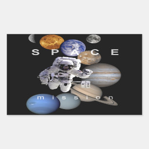 astronaut space mission solar system planets rectangular sticker