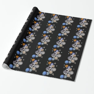 astronaut space mission solar system planets wrapping paper