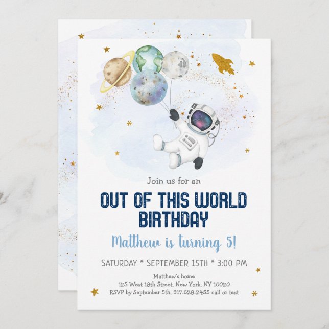 Astronaut Space Out Of This World Birthday Invitation (Front/Back)