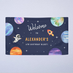 Astronaut Space Planets Birthday Blue Welcome Banner
