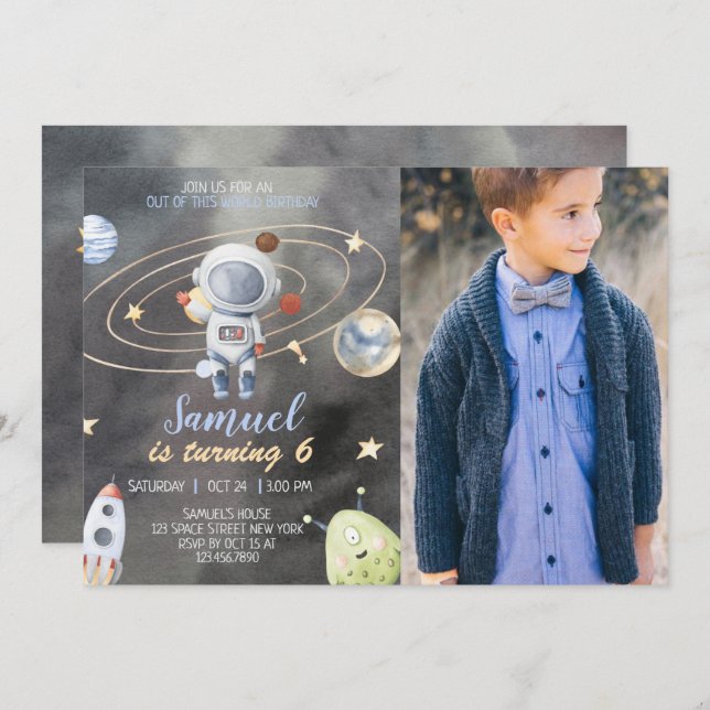 Astronaut Space Planets Birthday Invitation (Front/Back)