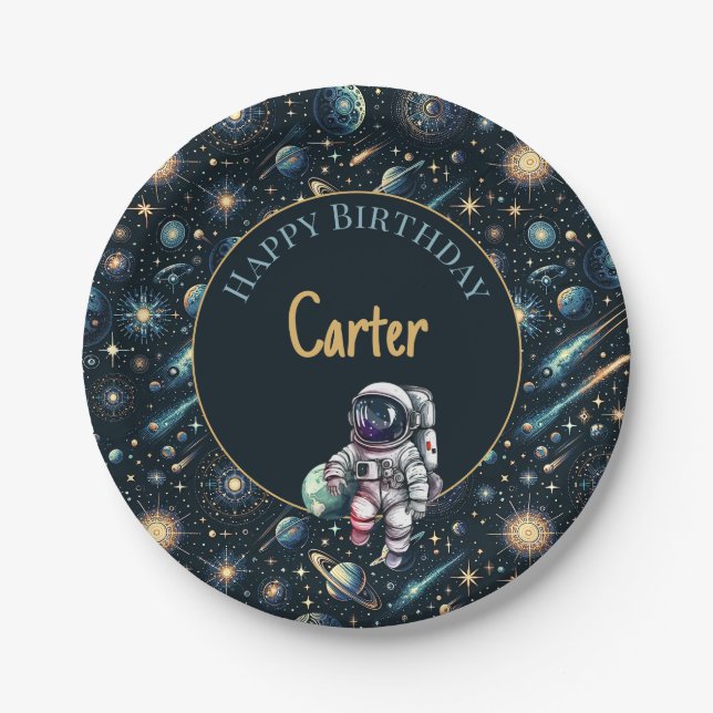 Astronaut  | Space Theme | Boy's Birthday Party Paper Plate (Front)