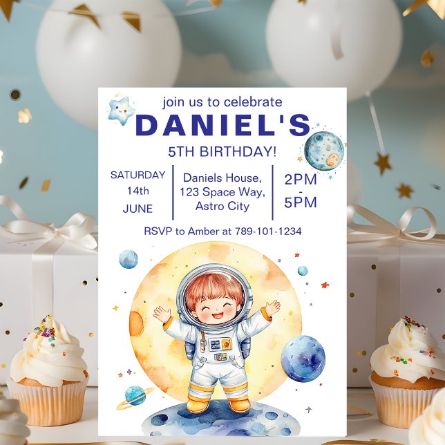 Astronaut Space-Themed Custom Birthday Party Invitation (Creator Uploaded)