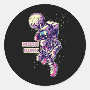 Astronaut Spaceman Basketball Player Dunking Moon  Classic Round Sticker