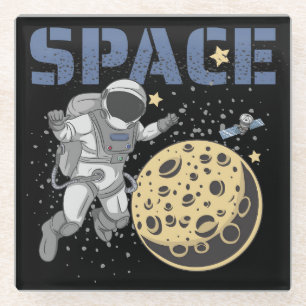 Astronaut Spacewalking and Exploring Illustration Glass Coaster