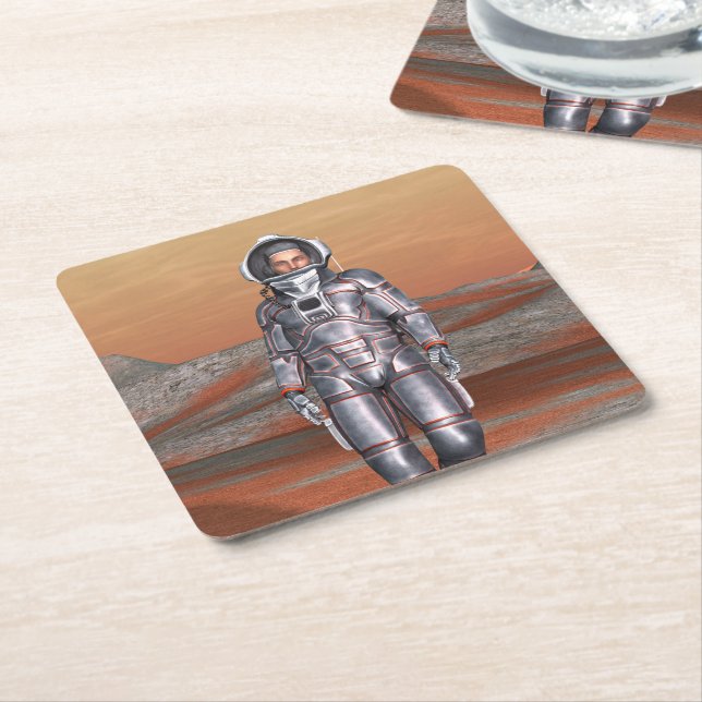 Astronaut Square Paper Coaster (Angled)