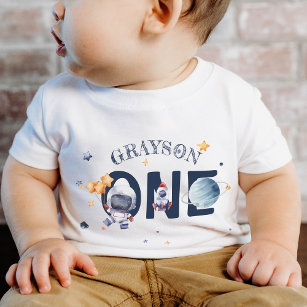 Astronaut Stars Rocket Planet Boy 1st Birthday  Baby T-Shirt