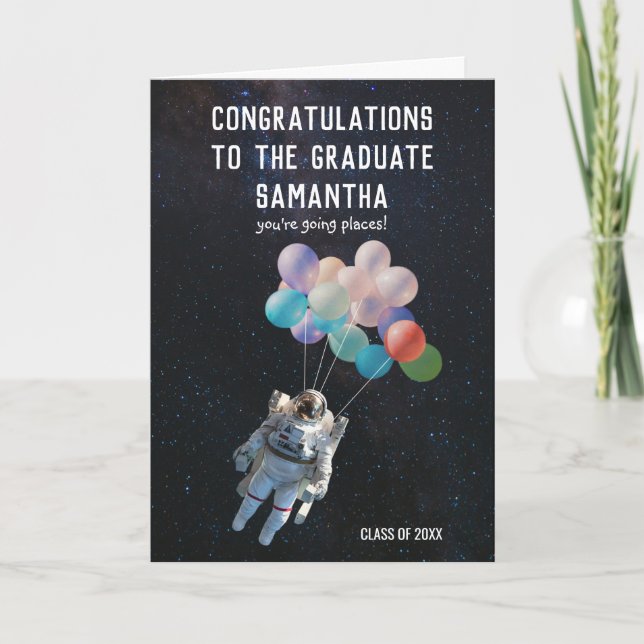 Astronaut Stars & Space Balloons Graduation Card (Front)