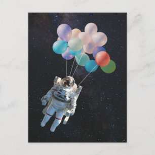 Astronaut Stars & Space Colorful Balloons Holiday Postcard