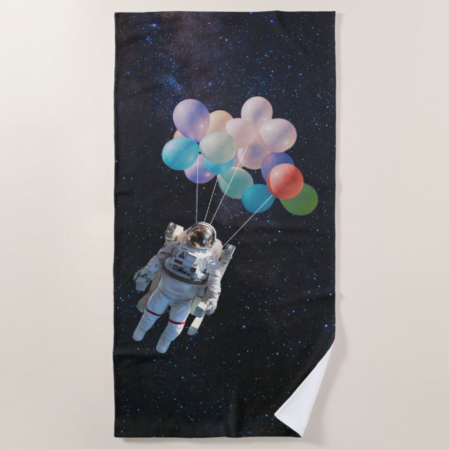 Astronaut Stars & Space Colourful Balloons Beach Towel (Front)