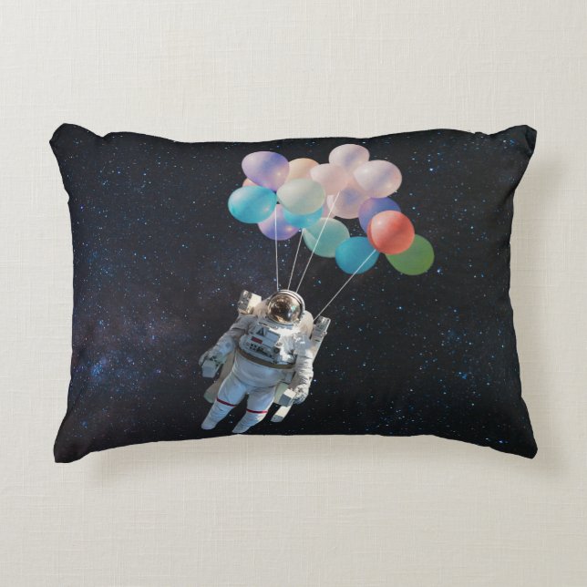 Astronaut Stars & Space Colourful Balloons Decorative Cushion (Front)