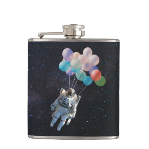 Astronaut Stars & Space Colourful Balloons Hip Flask
