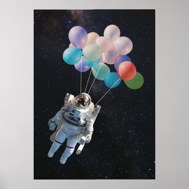 Astronaut Stars & Space Colourful Balloons Poster (Front)
