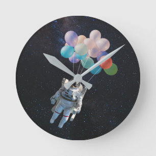 Astronaut Stars & Space Colourful Balloons Round Clock