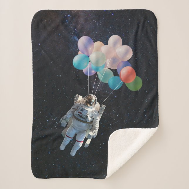 Astronaut Stars & Space Colourful Balloons Sherpa Blanket (Front)