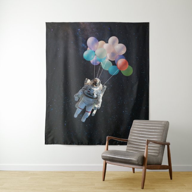 Astronaut Stars & Space Colourful Balloons Tapestry (In Situ)