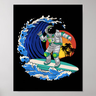 Astronaut Surfer, Astronaut Riding Wave, Astronaut Poster
