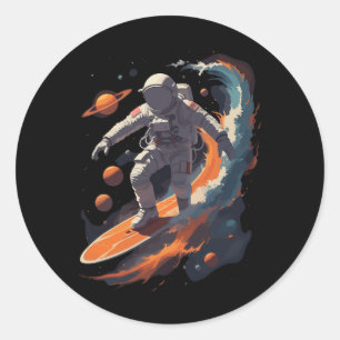 Astronaut Surfer Shirt Outer Space Galaxy Surfing  Classic Round Sticker
