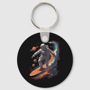 Astronaut Surfer Shirt Outer Space Galaxy Surfing Key Ring
