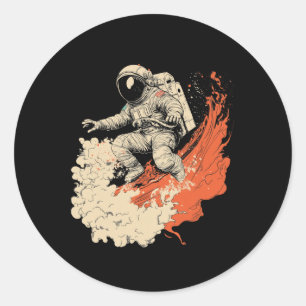 Astronaut Surfing Cosmic Ocean Wave Space Rider _4 Classic Round Sticker