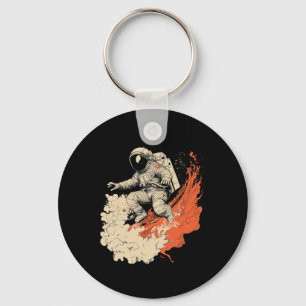 Astronaut Surfing Cosmic Ocean Wave Space Rider _4 Key Ring