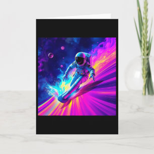 Astronaut Surfing Cosmic Rainbow Wave Graphic Desi Card