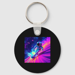 Astronaut Surfing Cosmic Rainbow Wave Graphic Desi Key Ring