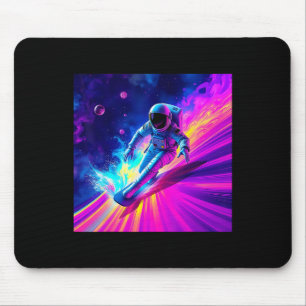 Astronaut Surfing Cosmic Rainbow Wave Graphic Desi Mouse Pad