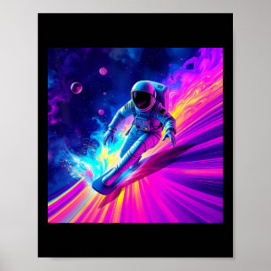 Astronaut Surfing Cosmic Rainbow Wave Graphic Desi Poster