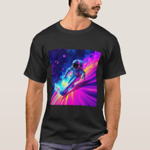 Astronaut Surfing Cosmic Rainbow Wave Graphic Desi T-Shirt